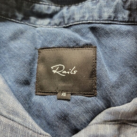 Rails Dark Denim Style Button Up Blouse Dress With Embroidered Stitch Blue XS - Picture 8 of 12